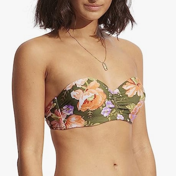 NWT - Seafolly Women's Bustier Bandeau Bikini Top - Paradise Garden Avocado - 12 - Picture 4 of 14